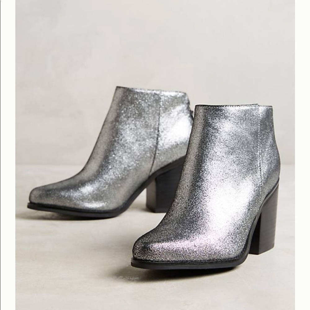 Anthropologie- Silver ankle boots